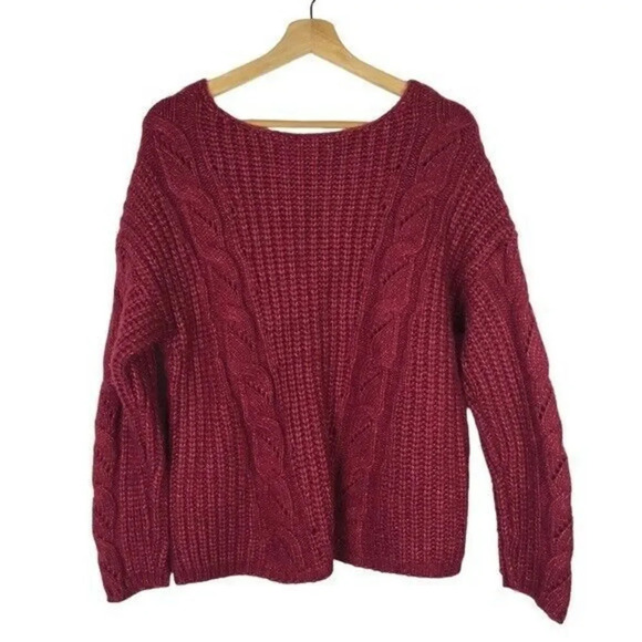 Anthropologie Ramona Violet Red Cable Knit Slouchy Sweater S - Picture 4 of 5